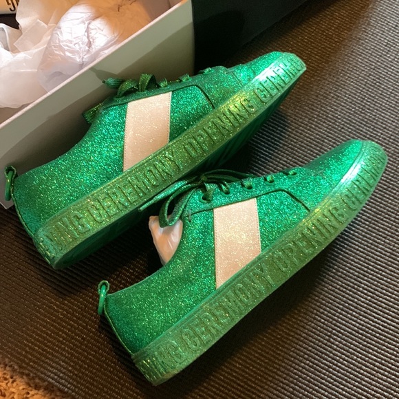 Opening Ceremony Green Glitter Tennis Shies Sneakers Worn Once 39 US 8.5 - Picture 3 of 7